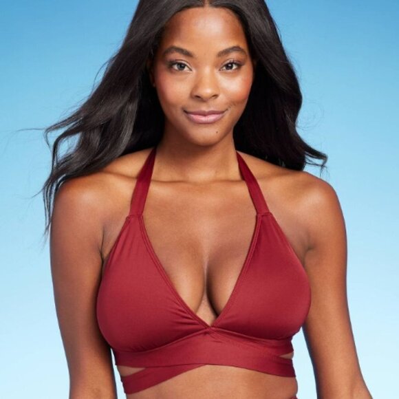 KONA SOL Faux Wrap Halter Bikini with Poppin Cherry String Bikini Bottom Size L - Picture 1 of 13